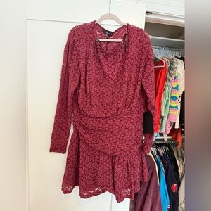 Lulu's Burgundy Floral Long Sleeve Dress